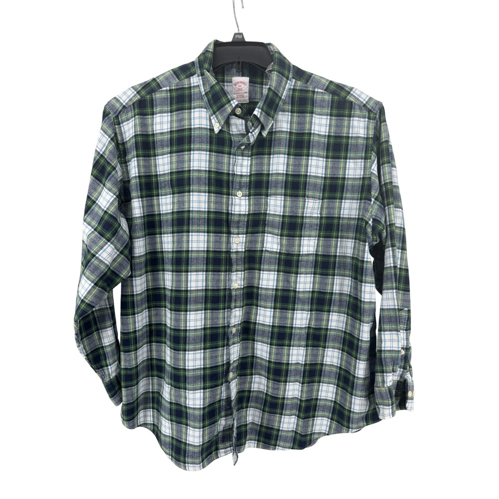 Brooks Brothers 346 Flannel Button Shirt Mens XXL Green Plaid Cotton Regular Fit